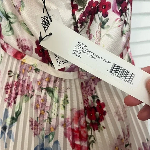 ML Monique Lhuillier Floral Hammered Satin Midi Dress - Picture 9 of 9